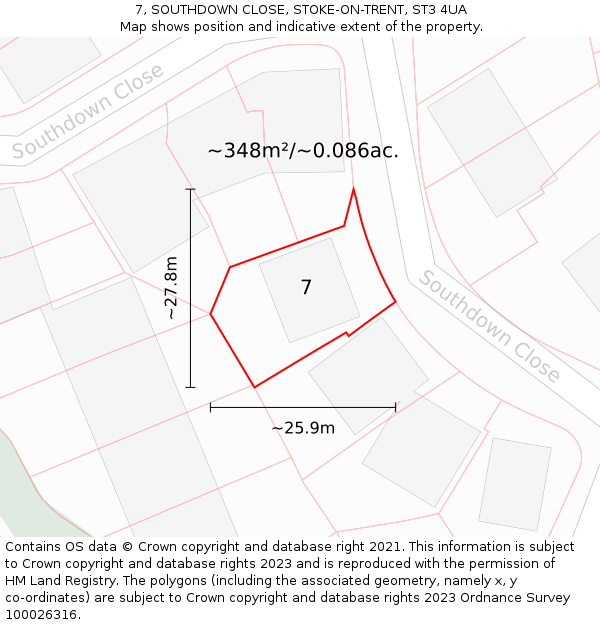 7, SOUTHDOWN CLOSE, STOKE-ON-TRENT, ST3 4UA: Plot and title map