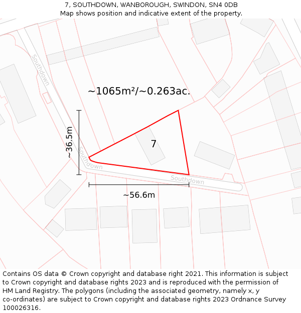 7, SOUTHDOWN, WANBOROUGH, SWINDON, SN4 0DB: Plot and title map