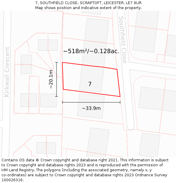 7, SOUTHFIELD CLOSE, SCRAPTOFT, LEICESTER, LE7 9UR: Plot and title map