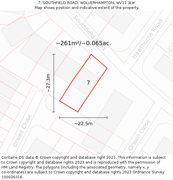 7, SOUTHFIELD ROAD, WOLVERHAMPTON, WV11 3LW: Plot and title map