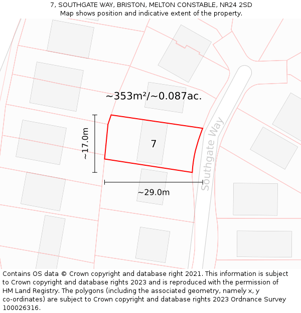 7, SOUTHGATE WAY, BRISTON, MELTON CONSTABLE, NR24 2SD: Plot and title map