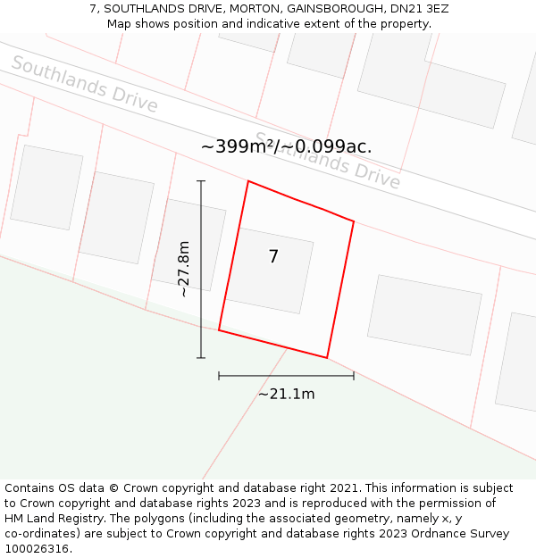 7, SOUTHLANDS DRIVE, MORTON, GAINSBOROUGH, DN21 3EZ: Plot and title map