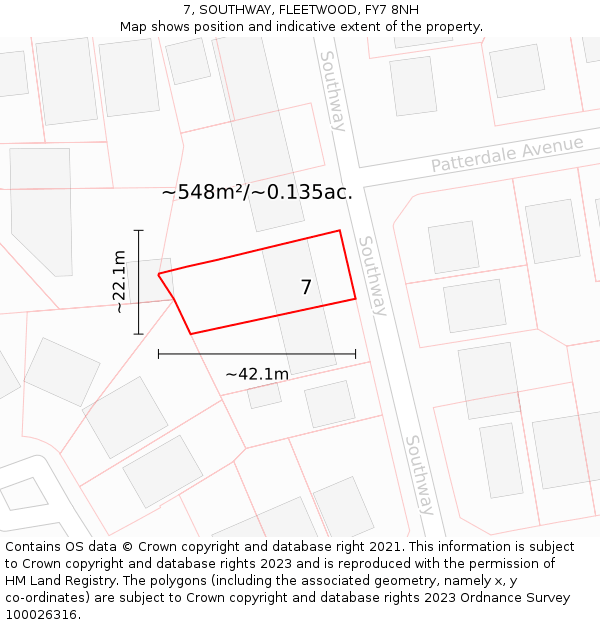 7, SOUTHWAY, FLEETWOOD, FY7 8NH: Plot and title map