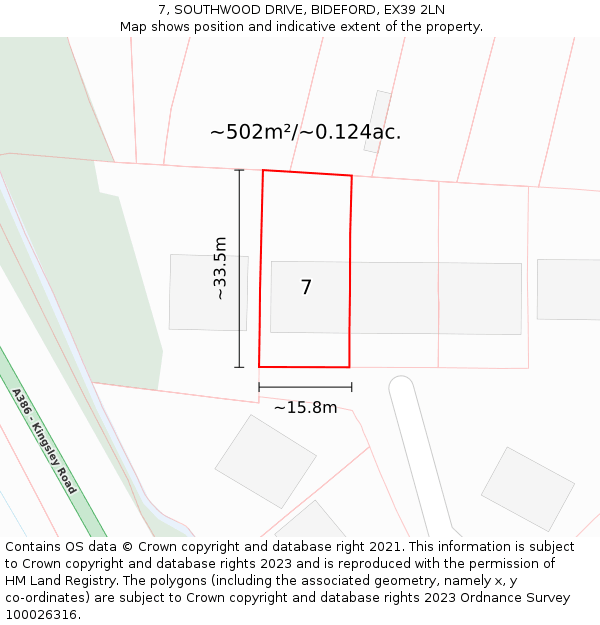 7, SOUTHWOOD DRIVE, BIDEFORD, EX39 2LN: Plot and title map