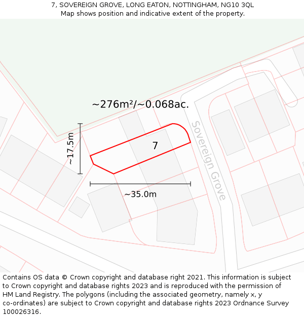 7, SOVEREIGN GROVE, LONG EATON, NOTTINGHAM, NG10 3QL: Plot and title map