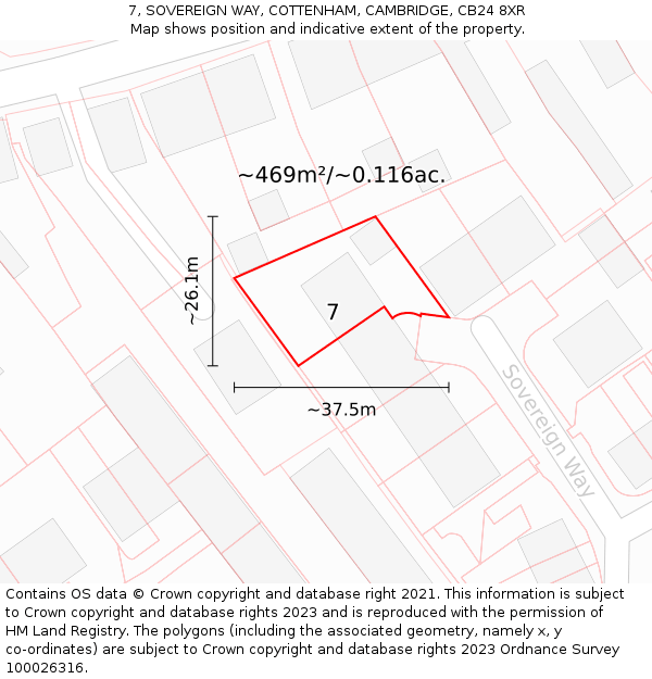 7, SOVEREIGN WAY, COTTENHAM, CAMBRIDGE, CB24 8XR: Plot and title map
