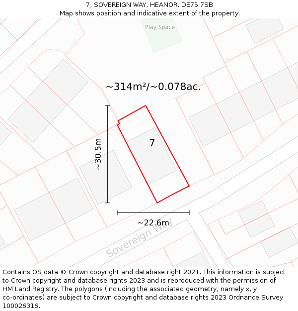 7, SOVEREIGN WAY, HEANOR, DE75 7SB: Plot and title map