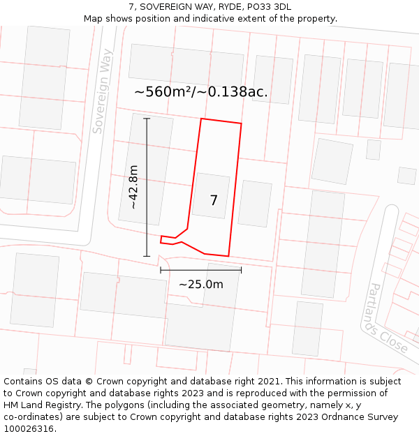 7, SOVEREIGN WAY, RYDE, PO33 3DL: Plot and title map