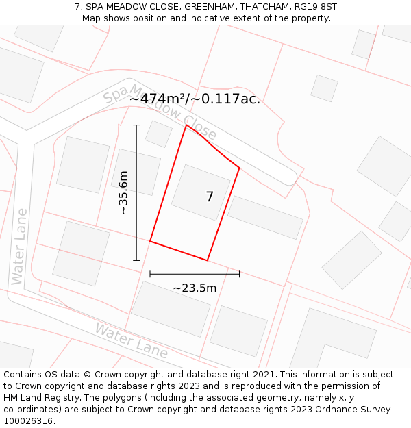 7, SPA MEADOW CLOSE, GREENHAM, THATCHAM, RG19 8ST: Plot and title map