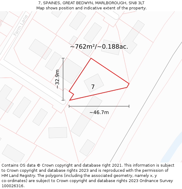 7, SPAINES, GREAT BEDWYN, MARLBOROUGH, SN8 3LT: Plot and title map