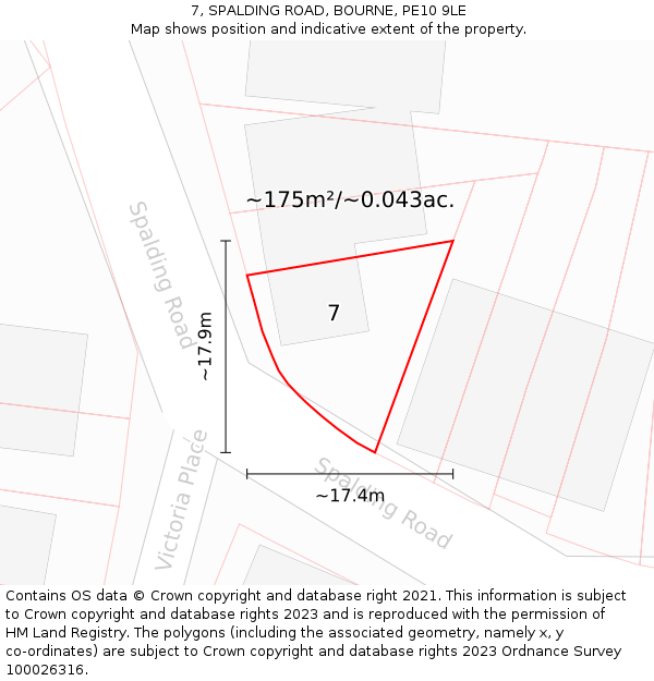 7, SPALDING ROAD, BOURNE, PE10 9LE: Plot and title map