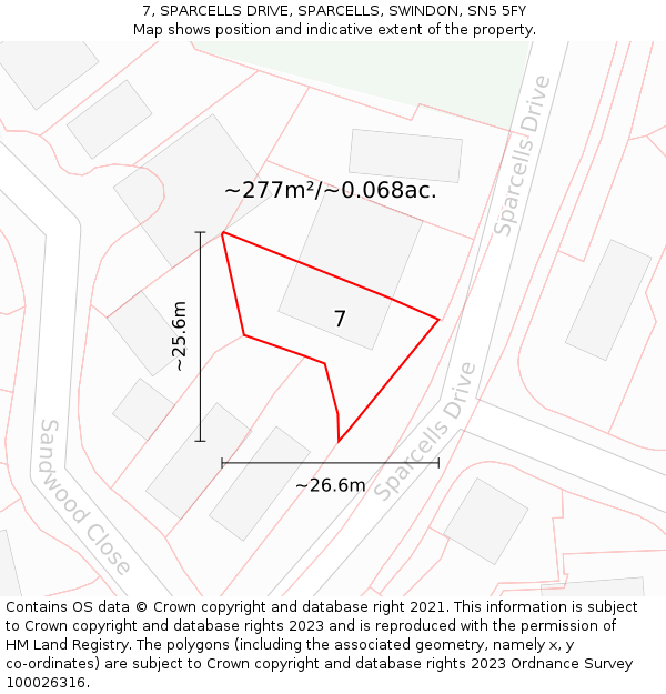 7, SPARCELLS DRIVE, SPARCELLS, SWINDON, SN5 5FY: Plot and title map