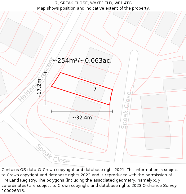 7, SPEAK CLOSE, WAKEFIELD, WF1 4TG: Plot and title map