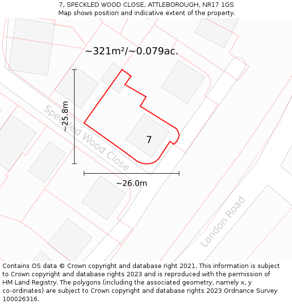 7, SPECKLED WOOD CLOSE, ATTLEBOROUGH, NR17 1GS: Plot and title map