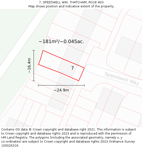 7, SPEEDWELL WAY, THATCHAM, RG18 4EG: Plot and title map