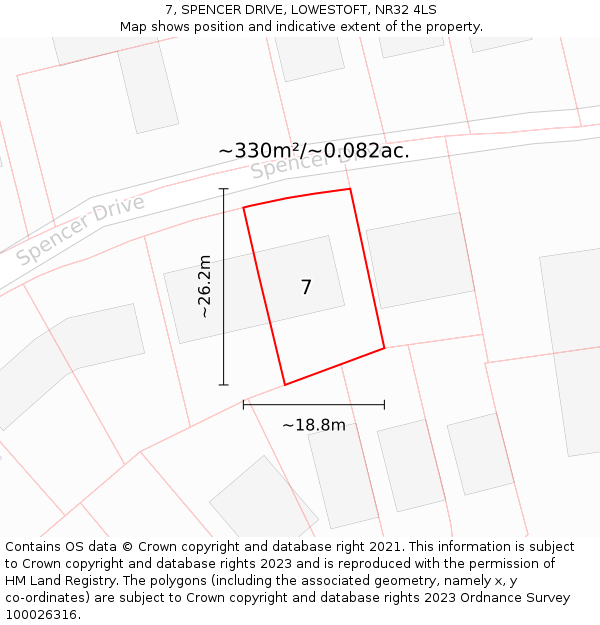 7, SPENCER DRIVE, LOWESTOFT, NR32 4LS: Plot and title map