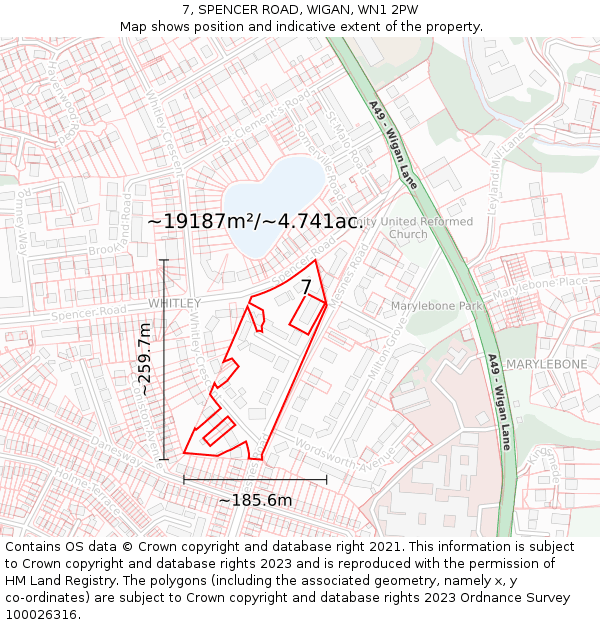 7, SPENCER ROAD, WIGAN, WN1 2PW: Plot and title map