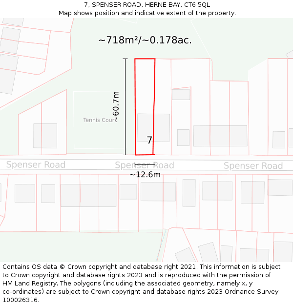 7, SPENSER ROAD, HERNE BAY, CT6 5QL: Plot and title map