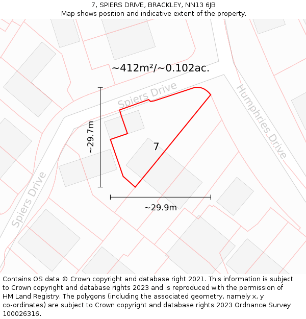 7, SPIERS DRIVE, BRACKLEY, NN13 6JB: Plot and title map