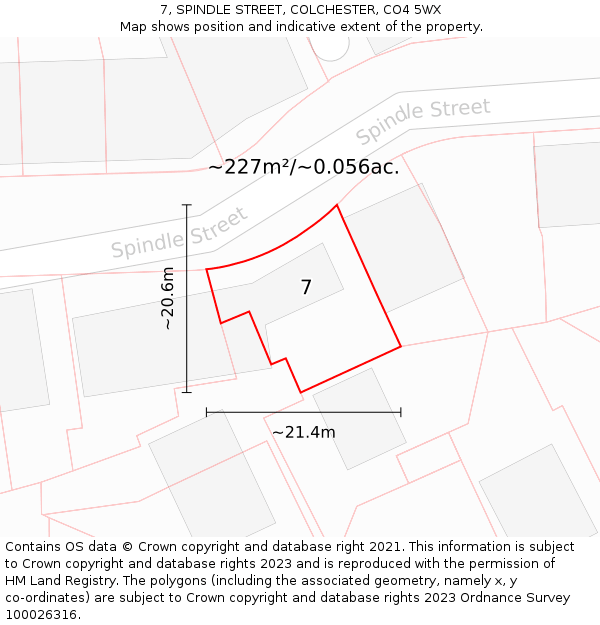 7, SPINDLE STREET, COLCHESTER, CO4 5WX: Plot and title map