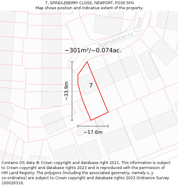 7, SPINDLEBERRY CLOSE, NEWPORT, PO30 5FN: Plot and title map