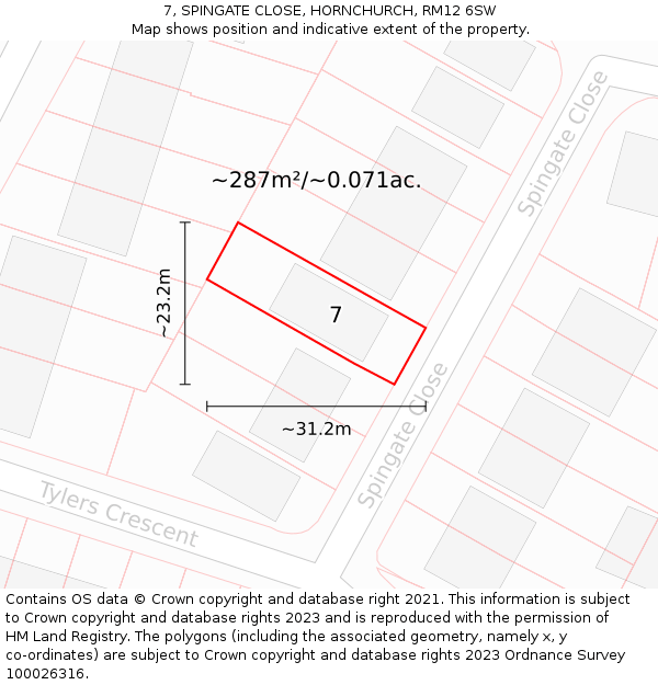 7, SPINGATE CLOSE, HORNCHURCH, RM12 6SW: Plot and title map
