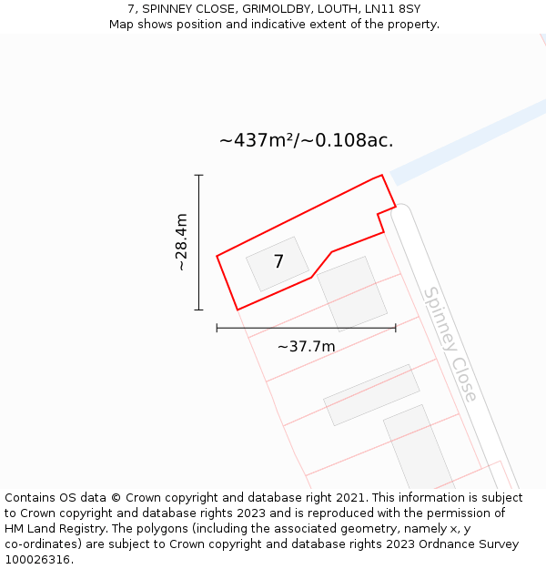 7, SPINNEY CLOSE, GRIMOLDBY, LOUTH, LN11 8SY: Plot and title map