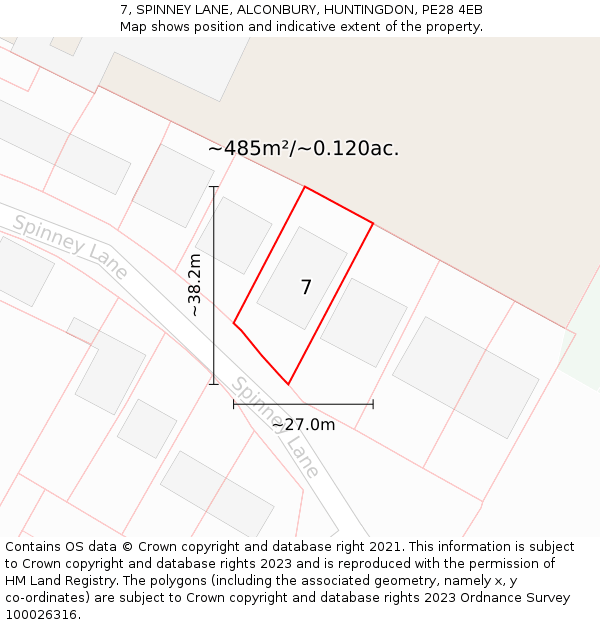 7, SPINNEY LANE, ALCONBURY, HUNTINGDON, PE28 4EB: Plot and title map