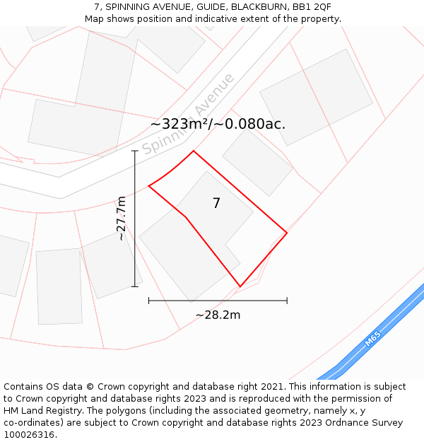 7, SPINNING AVENUE, GUIDE, BLACKBURN, BB1 2QF: Plot and title map