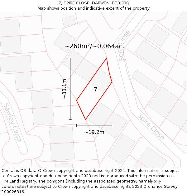 7, SPIRE CLOSE, DARWEN, BB3 3RQ: Plot and title map