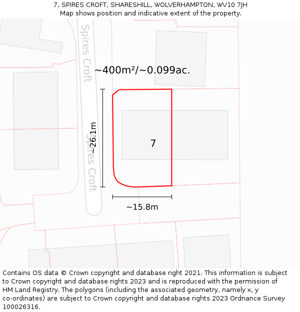 7, SPIRES CROFT, SHARESHILL, WOLVERHAMPTON, WV10 7JH: Plot and title map