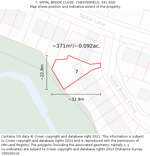 7, SPITAL BROOK CLOSE, CHESTERFIELD, S41 0GD: Plot and title map