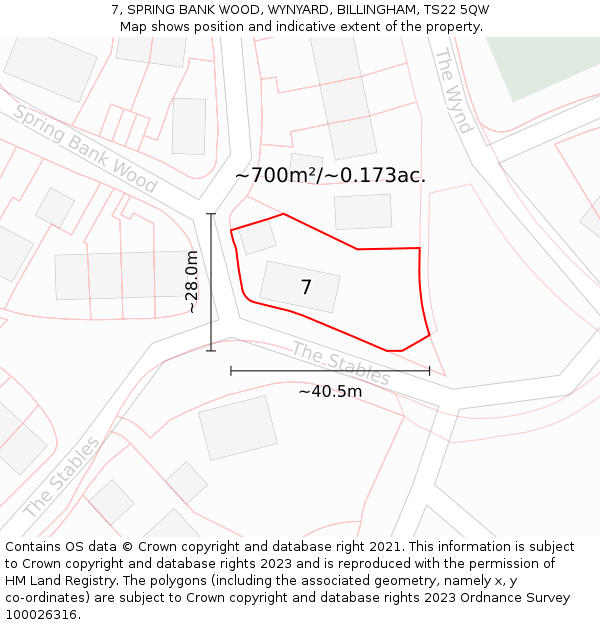 7, SPRING BANK WOOD, WYNYARD, BILLINGHAM, TS22 5QW: Plot and title map