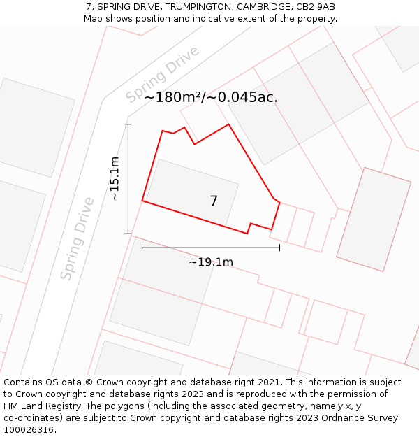 7, SPRING DRIVE, TRUMPINGTON, CAMBRIDGE, CB2 9AB: Plot and title map