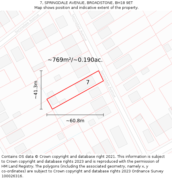 7, SPRINGDALE AVENUE, BROADSTONE, BH18 9ET: Plot and title map