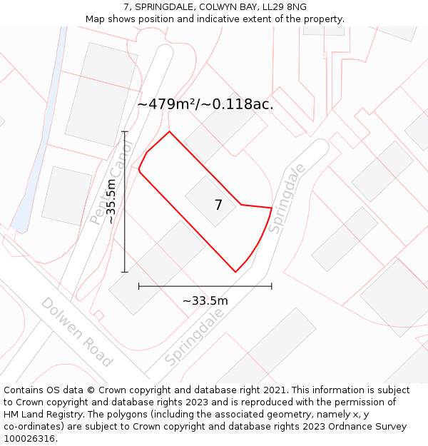 7, SPRINGDALE, COLWYN BAY, LL29 8NG: Plot and title map