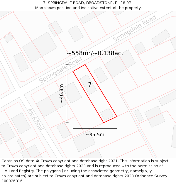 7, SPRINGDALE ROAD, BROADSTONE, BH18 9BL: Plot and title map