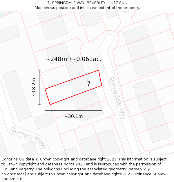 7, SPRINGDALE WAY, BEVERLEY, HU17 8NU: Plot and title map