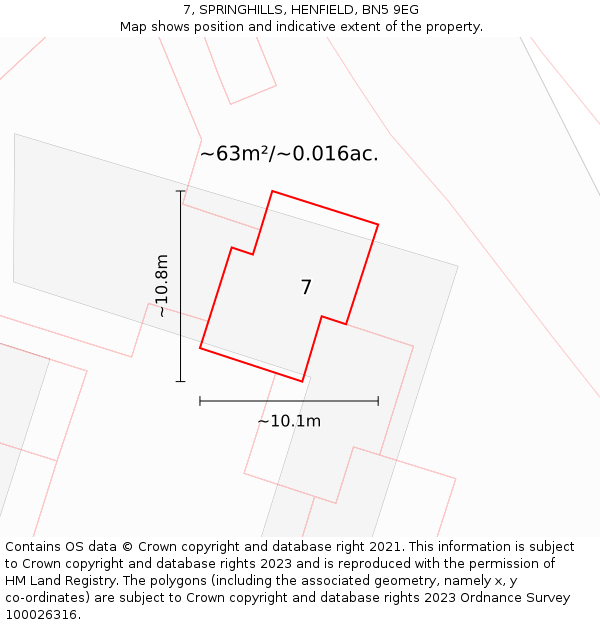 7, SPRINGHILLS, HENFIELD, BN5 9EG: Plot and title map