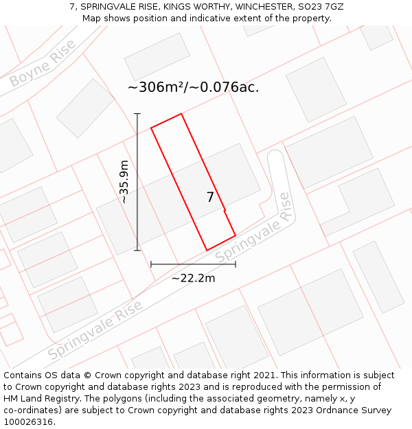 7, SPRINGVALE RISE, KINGS WORTHY, WINCHESTER, SO23 7GZ: Plot and title map