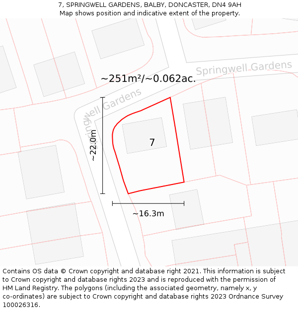 7, SPRINGWELL GARDENS, BALBY, DONCASTER, DN4 9AH: Plot and title map