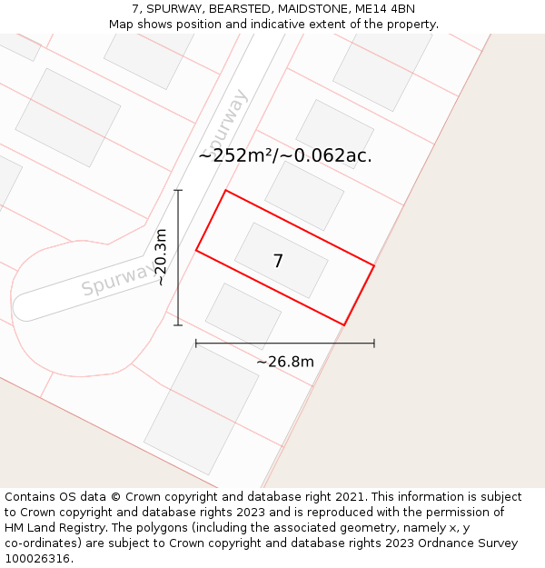 7, SPURWAY, BEARSTED, MAIDSTONE, ME14 4BN: Plot and title map