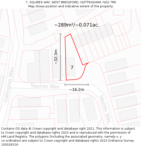 7, SQUIRES WAY, WEST BRIDGFORD, NOTTINGHAM, NG2 7RR: Plot and title map