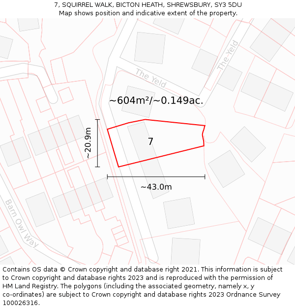 7, SQUIRREL WALK, BICTON HEATH, SHREWSBURY, SY3 5DU: Plot and title map