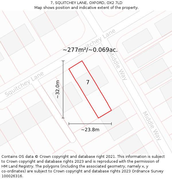 7, SQUITCHEY LANE, OXFORD, OX2 7LD: Plot and title map