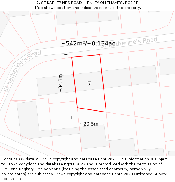 7, ST KATHERINES ROAD, HENLEY-ON-THAMES, RG9 1PJ: Plot and title map