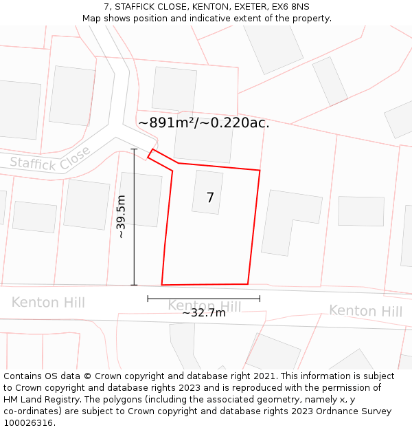 7, STAFFICK CLOSE, KENTON, EXETER, EX6 8NS: Plot and title map