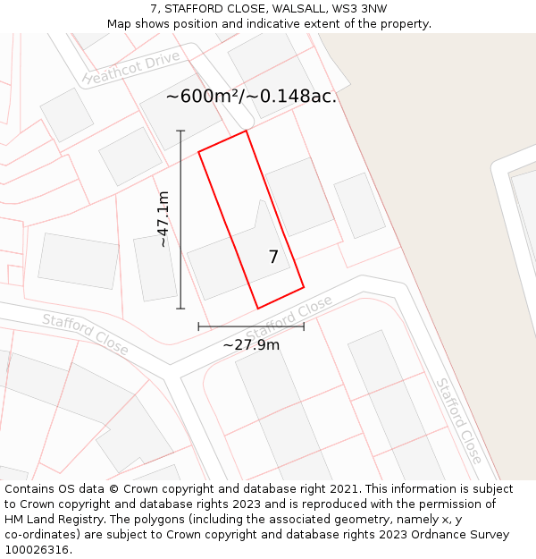 7, STAFFORD CLOSE, WALSALL, WS3 3NW: Plot and title map