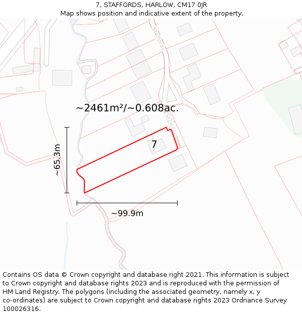 7, STAFFORDS, HARLOW, CM17 0JR: Plot and title map