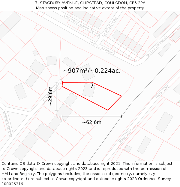 7, STAGBURY AVENUE, CHIPSTEAD, COULSDON, CR5 3PA: Plot and title map